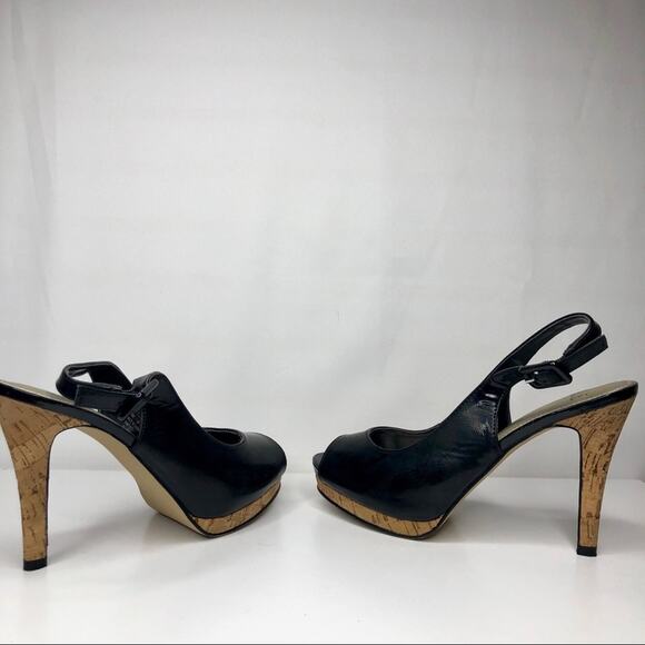 Elle Estella Black Slingback Cork Heels Black Size 7.5 - Picture 3 of 9